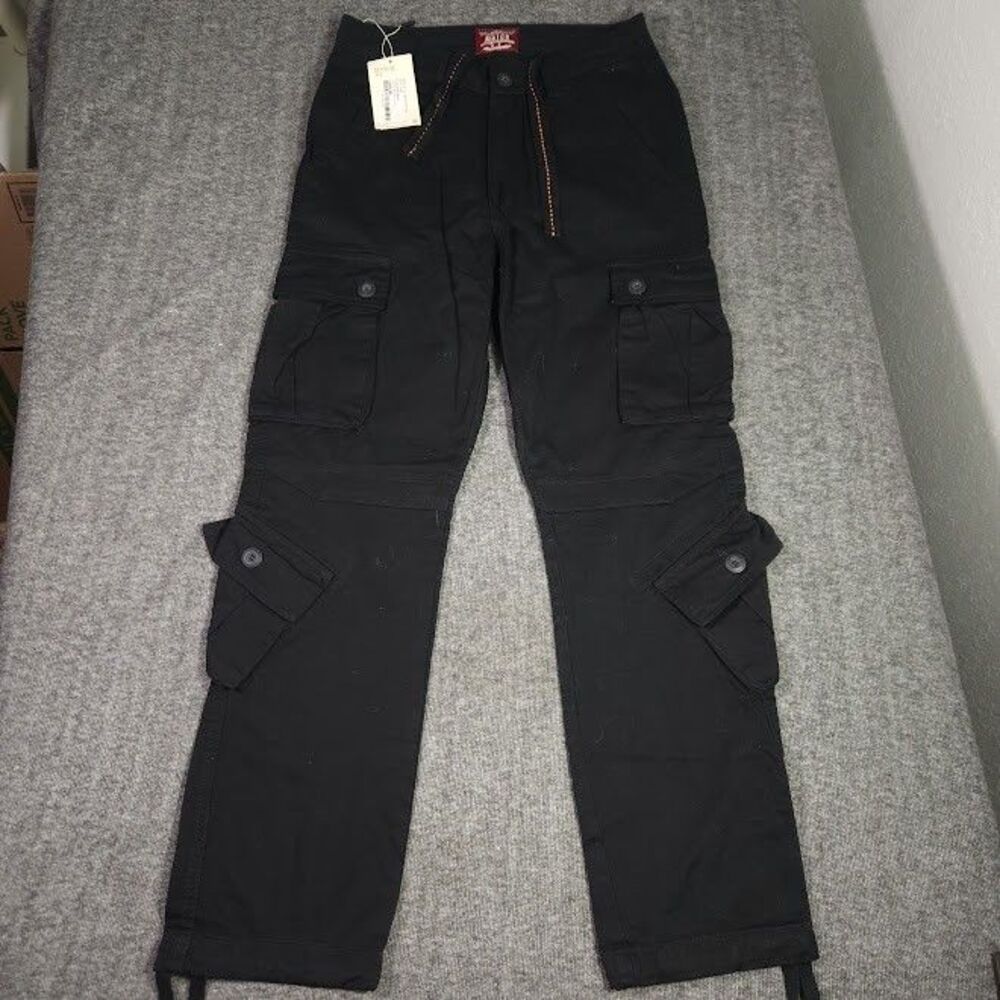 Match Cargo Pants Mens 29 Black Utility Multi Pocket Drawstring Gorpcore Urban